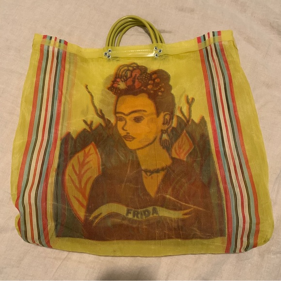 Large Frida kahlo market bag plastic tote from Mexico - Picture 4 of 10